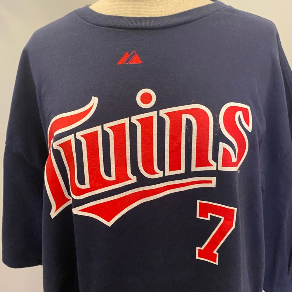 Minnesota Twins Majestic MLB  Navy T Shirt #7 Mauer / Mens Size XXL
